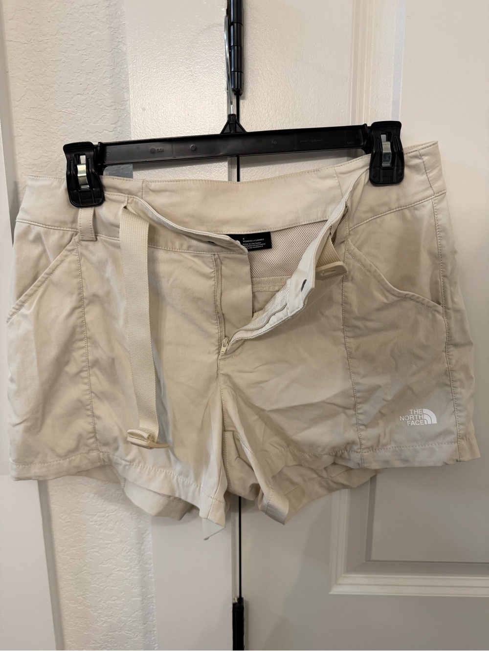 The North Face Women's Cream White Hiking Shorts with Waist Buckle